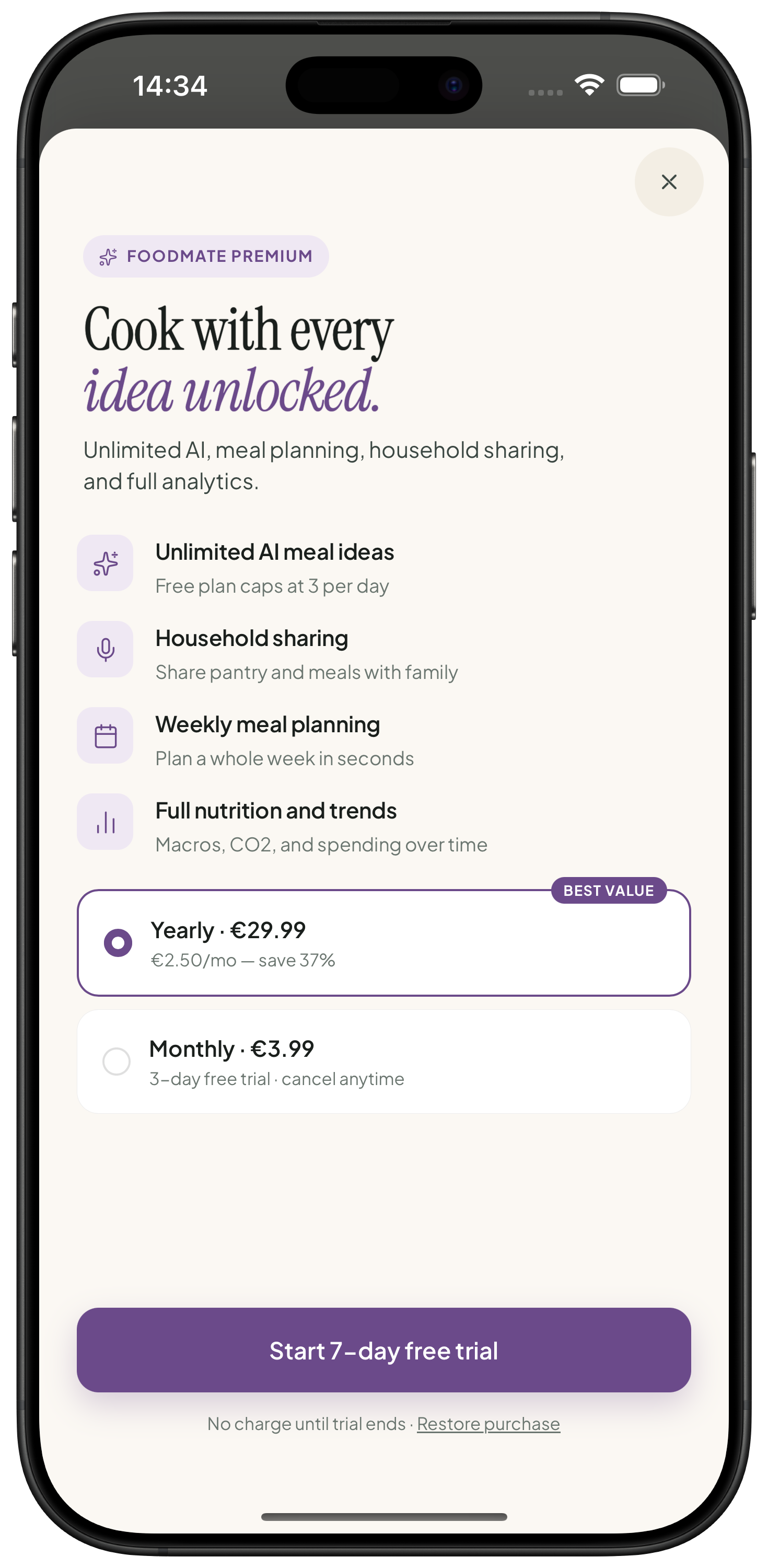 FoodMate Premium screen